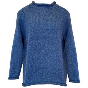 Mens Blue Marled Knit roll neck Alpaca wool Sweater Pullover L